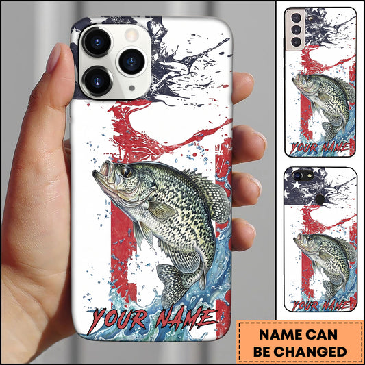 Maxcorners Crappie Fishing Patriotic Paint Splash Water Effect Personalized Name Phone Case