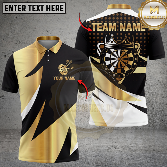 Maxcorners Darts Shirt Gold Black Dartboard Crown Luxury Style Multicolor Options Personalized Name, Team Name 3D Shirt (4 Colors)