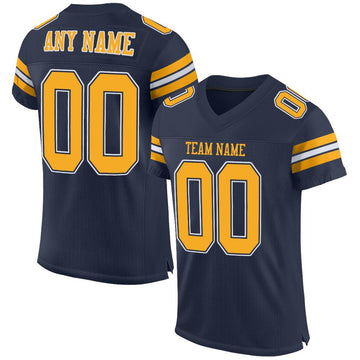 Maxcorners Custom Navy Gold-White Mesh Authentic Classic Football Jersey LM2605