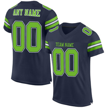 Maxcorners Custom Navy Neon Green-White Mesh Authentic Football Jersey LM2605