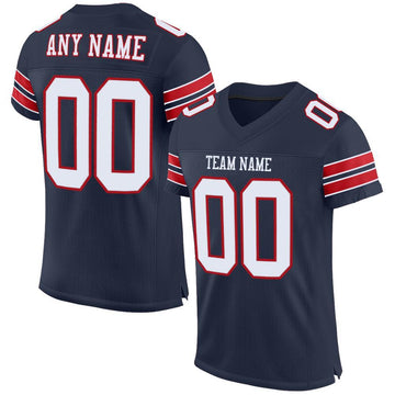 Maxcorners Custom Navy White-Red Mesh Authentic Game Day Football Jersey LM2605