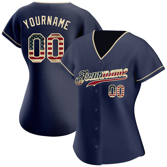 Maxcorners Custom Black Vintage USA Flag-Cream Premium Baseball Jersey LM0210