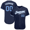 Maxcorners Custom Navy White Pinstripe Light Blue-White Authentic Baseball Jersey LM2605