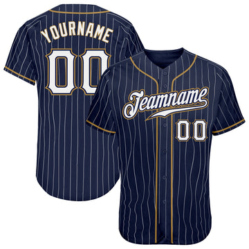 Maxcorners Custom Navy White Pinstripe White-Old Gold Authentic Baseball Jersey LM2605