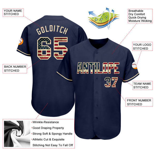 Maxcorners Custom Navy USA Flag-Red Premium Baseball Jersey LM0210