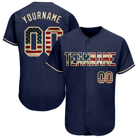 Maxcorners Custom Navy USA Flag-Red Premium Baseball Jersey LM0210