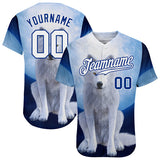 Maxcorners Custom Navy White-Royal 3D Pattern Design Wolf Authentic Baseball Jersey
 LM0609