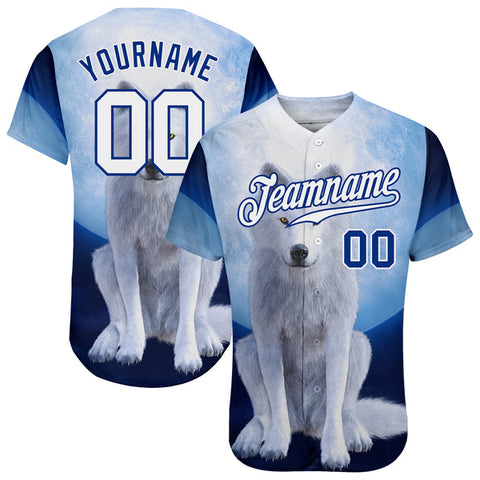 Maxcorners Custom Navy White-Royal 3D Pattern Design Wolf Authentic Baseball Jersey
 LM0609