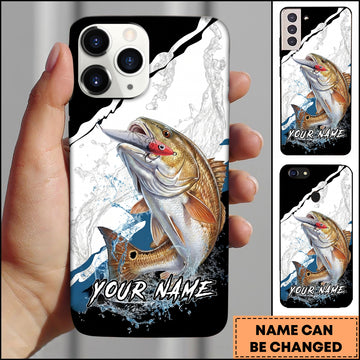 Maxcorners Redfish Fishing Topwater Lure Splash Art Black White Personalized Name Phone Case