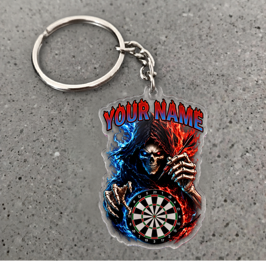 Maxcorners Fire Ice Grim Reaper Darts Personalized Name Keychain