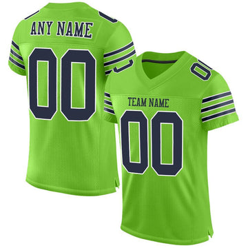 Maxcorners Custom Neon Green Navy-White Mesh Authentic Classic Football Jersey LM2605