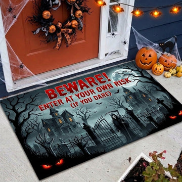 Maxcorners Halloween Beware Enter At Your Own Risk If You Dare Grim Reaper Haunted Cemetery 3D Doormat