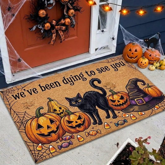 Maxcorners Halloween Black Cat Pumpkins Witch Hat We've Been Dying To See You 3D Doormat