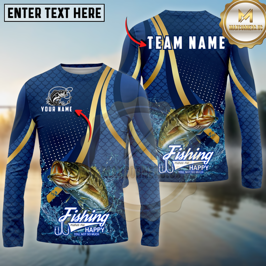 Maxcorners Fishing Sport Stripe Scale Pattern Personalized Name, Team Name Long Sleeve Shirt (9 Breeds)
