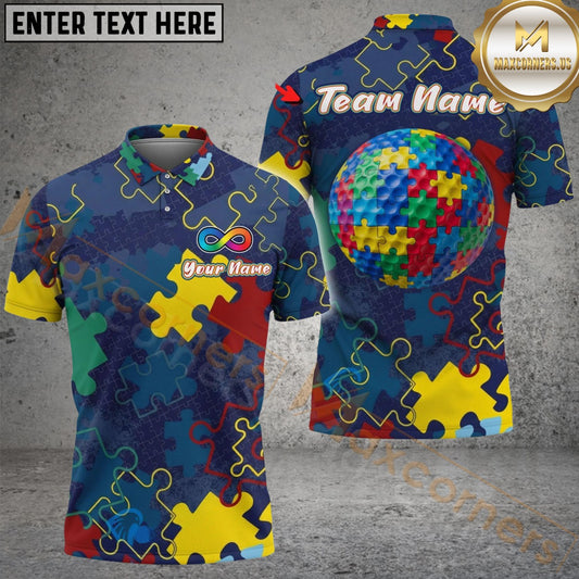 Maxcorners Golf Autism Awareness Puzzle Customized Name, Team Name 3D Shirt