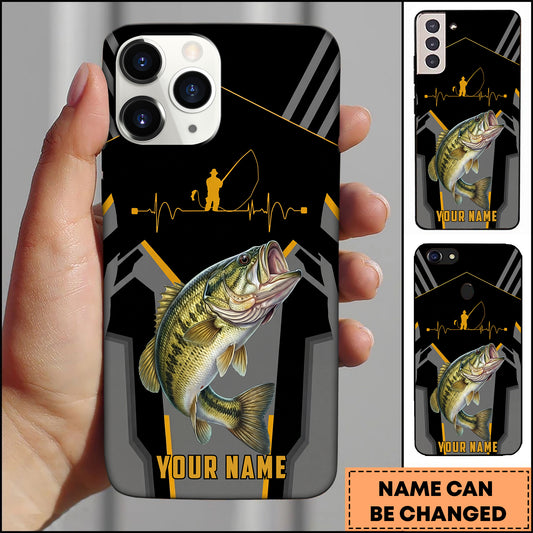Maxcorners Fishing Heartbeat Angler Silhouette Design Personalized Name Phone Case (10 Fish Species)