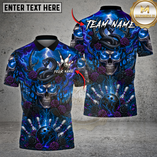 Maxcorners Skull Snake Bowling Shirt Dark Gothic Skull Roses Design Multicolor Options Personalized Name, Team Name 3D Shirt (4 Colors)