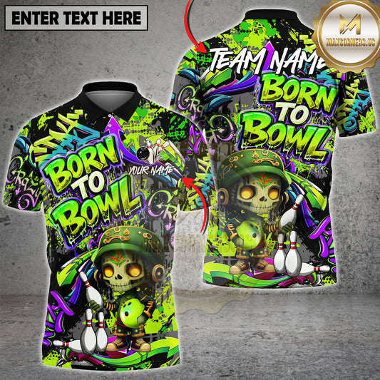 Maxcorners Bowling Graffiti Shirt Skeleton Soldier Green Skull Street Style Design Multi Options Personalized Name, Team Name 3D Shirt