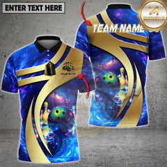 Maxcorners Cosmic Galaxy Bowling Ball Neon Graphic Multi Options Personalized Name, Team Name 3D Shirt (4 Colors)