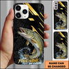 Maxcorners Fishing Luxury Black Gold Lightning Splash Personalized Name Phone Case (10 Fish Species)