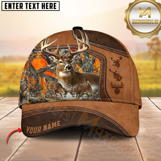 Maxcorners Deer Hunting Rustic Leather Camo Multi Options Personalized Name 3D Cap (6 Colors)