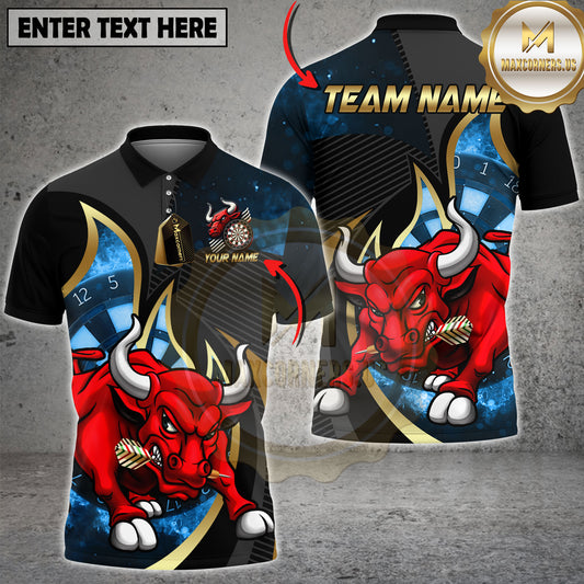 Maxcorners Angry Bull Dart Board Fire Power Graphic Multicolor Options Personalized Name, Team Name 3D Shirt (4 Colors)