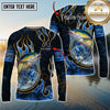 Maxcorners Saltwater Fish Fishing Flame Dark Blue Luxury Pattern Personalized Name, Team Name Long Sleeve Shirt (6 Breeds)