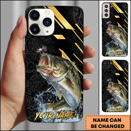 Maxcorners Fishing Luxury Black Gold Lightning Splash Personalized Name Phone Case (10 Fish Species)