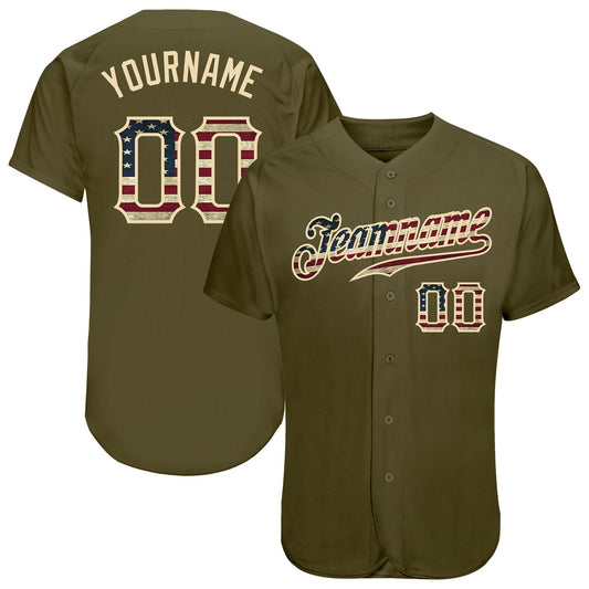 Maxcorners Custom Red Vintage USA Flag-Navy Premium Baseball Jersey LM0210