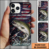 Maxcorners Fishing USA Flag Splash Patriotic Art Personalized Name Phone Case (10 Fish Species)