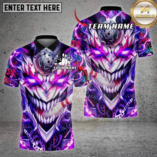 Maxcorners Bowling Shirt Neon Joker Skull Graffiti Strike Ball Chaos Multicolor Options Personalized Name, Team Name 3D Shirt (4 Colors)