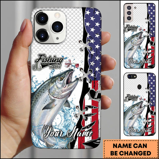 Maxcorners Fishing American Flag Patriotic Water Splash Personalized Name Phone Case (10 Fish Species)