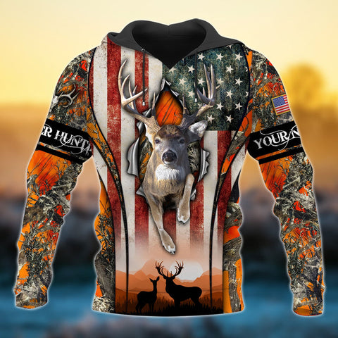 Maxcorners Custom Name US Flag Premium Deer Hunting 3D All Over Printed Clothes