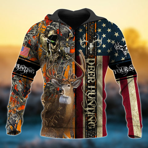 Maxcorners Custom Name US Flag The Best Deer Hunting 3D All Over Printed Clothes
