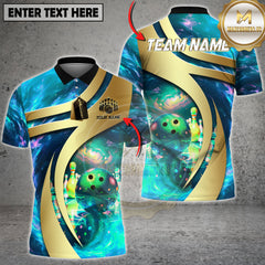 Maxcorners Cosmic Galaxy Bowling Ball Neon Graphic Multi Options Personalized Name, Team Name 3D Shirt (4 Colors)