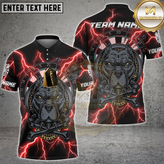 Maxcorners Pitbull Dartboard Lightning Storm Skull Chain Multicolor Options Personalized Name, Team Name 3D Shirt (4 Colors)