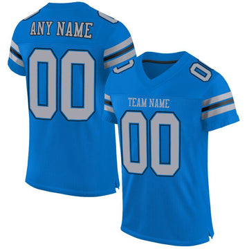 Maxcorners Custom Panther Blue Light Gray-Black Mesh Authentic Football Jersey LM2605
