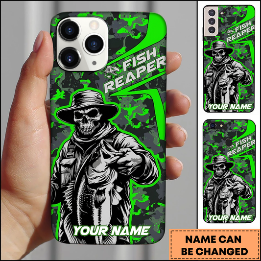 Maxcorners Fishing Grim Reaper Camouflage Multicolor Options Personalized Name Phone Case Gift For Anglers (3 Colors)