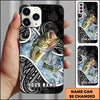 Maxcorners Fishing Tribal Pattern Black White Water Splash Personalized Name Phone Case (10 Fish Species)