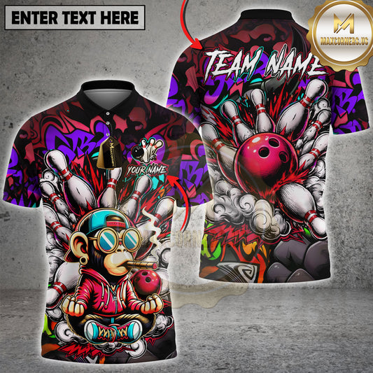 Maxcorners Graffiti Bowling Monkey Street Art Explosion Multicolor Options Personalized Name, Team Name 3D Shirt (5 Colors)