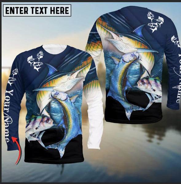 Maxcorners Customize Name Fishing Atlantic Sailfish, Roosterfish, Tarpon 3D Shirts