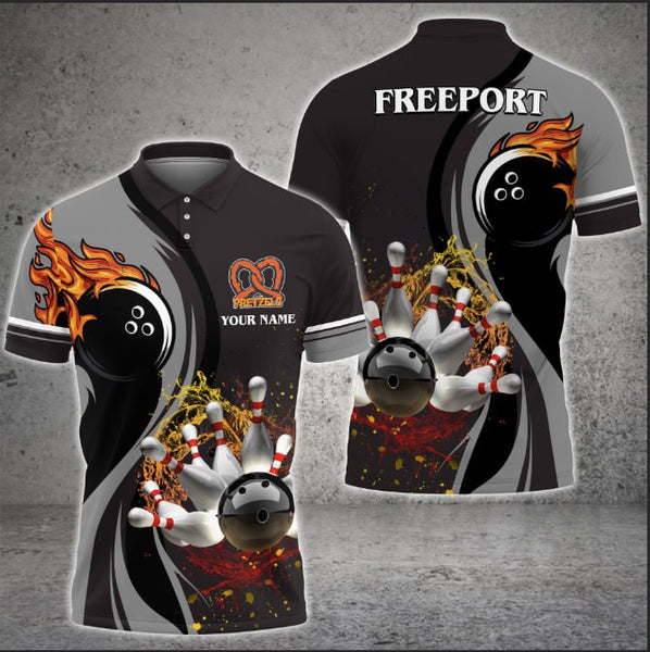 Maxcorners Bowling And Pins Water Flow Customized Name 3D Shirt For FREEPORT Team