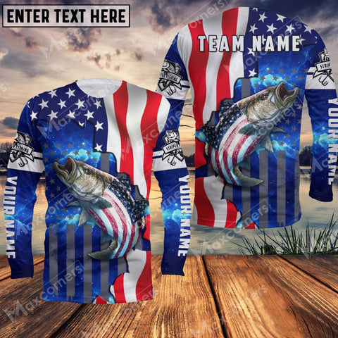 Maxcorners Stripped Bass Fishing American Flag Patriotic UV Protection Personalized Name And Team Name Long Sweat Shirt
