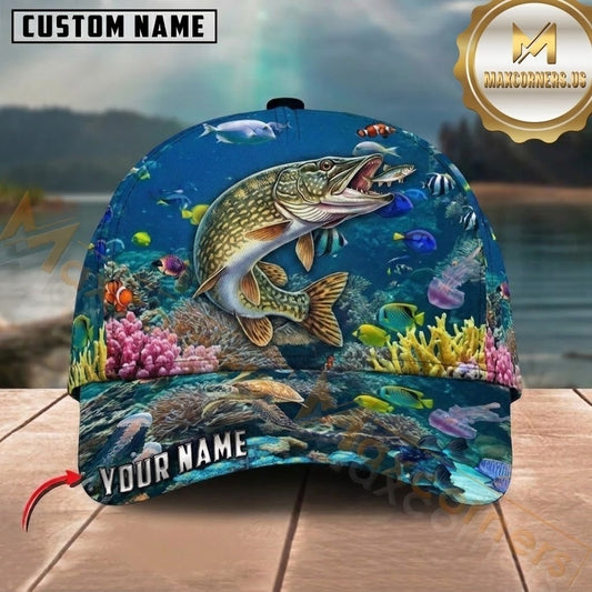 Maxcorners Fishing Blue Coral Reef Customized Name 3D Cap