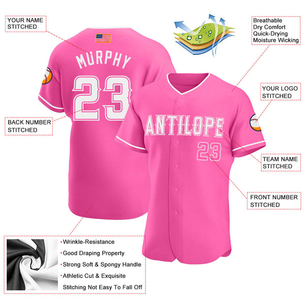 Maxcorners Custom Pink White-Light Blue Premium American Flag Fashion Baseball Jersey LM0210