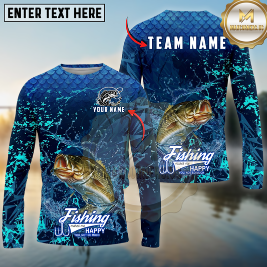 Maxcorners Fishing Dark Water Splash Texture Design Personalized Name, Team Name Long Sleeve Shirt (9 Breeds)