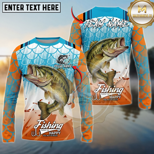 Maxcorners Bass Fishing Retro Scale Pattern Personalized Name, Team Name Long Sleeve Shirt (9 Breeds)