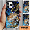 Maxcorners Fishing Blue Honeycomb Splash Art Personalized Name Phone Case (10 Fish Species)