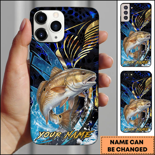Maxcorners Redfish Fishing Blue Honeycomb Splash Art Personalized Name Phone Case