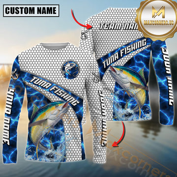 Maxcorners Tuna Fishing Honeycomb Electric Water Splash Personalized Name, Team Name Long Sleeve Shirt